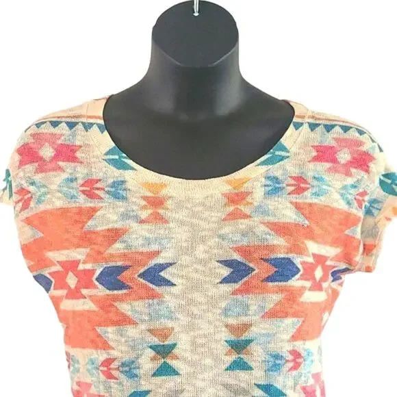 Gaze USA Tribal Print Knit Short Sleeve Top – Size Large – Boho Festival Style - Picture 5 of 6